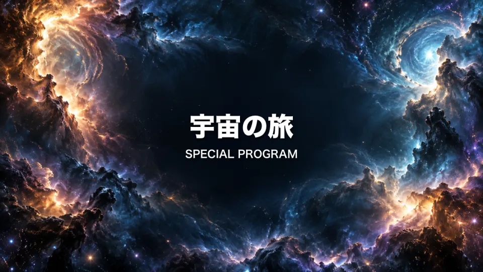 ギャラクシー:星雲の回廊の背景に「宇宙の旅」のタイトル